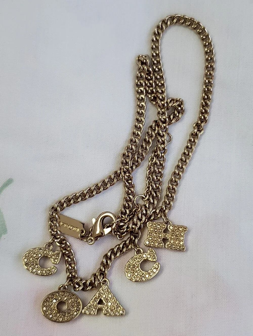 Coach Gold-Tone Logo Charm Chain Necklace